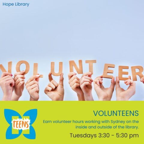 Volunteens flyer image with hands holding up wooden letters that say volunteer