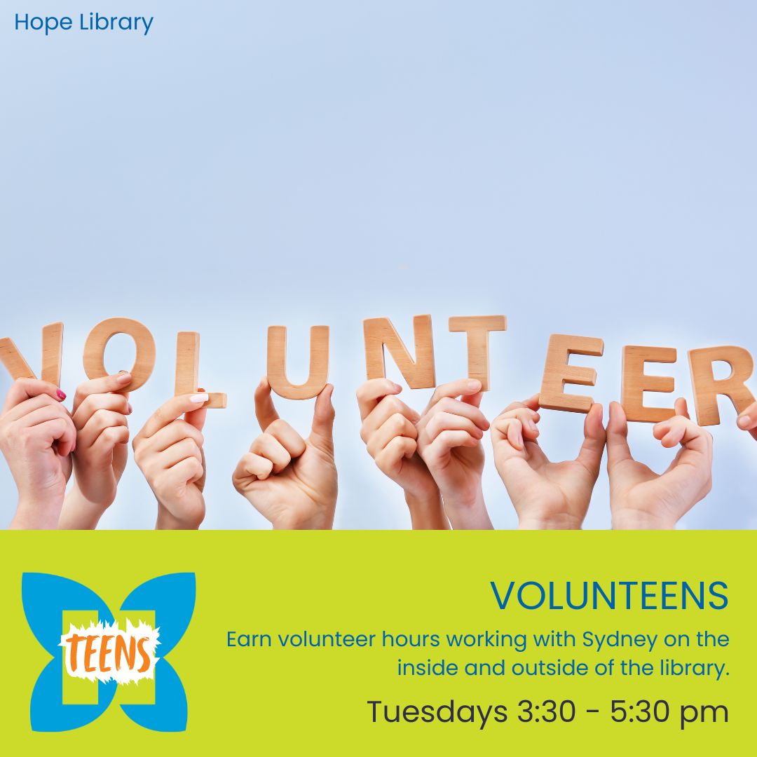 Volunteens flyer image with hands holding up wooden letters that say volunteer
