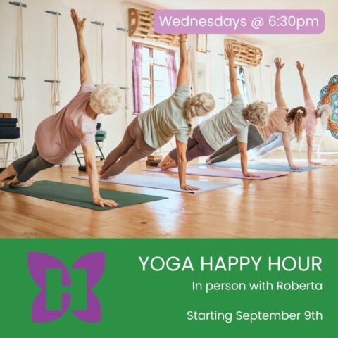 In person Yoga Happy Hour Flier